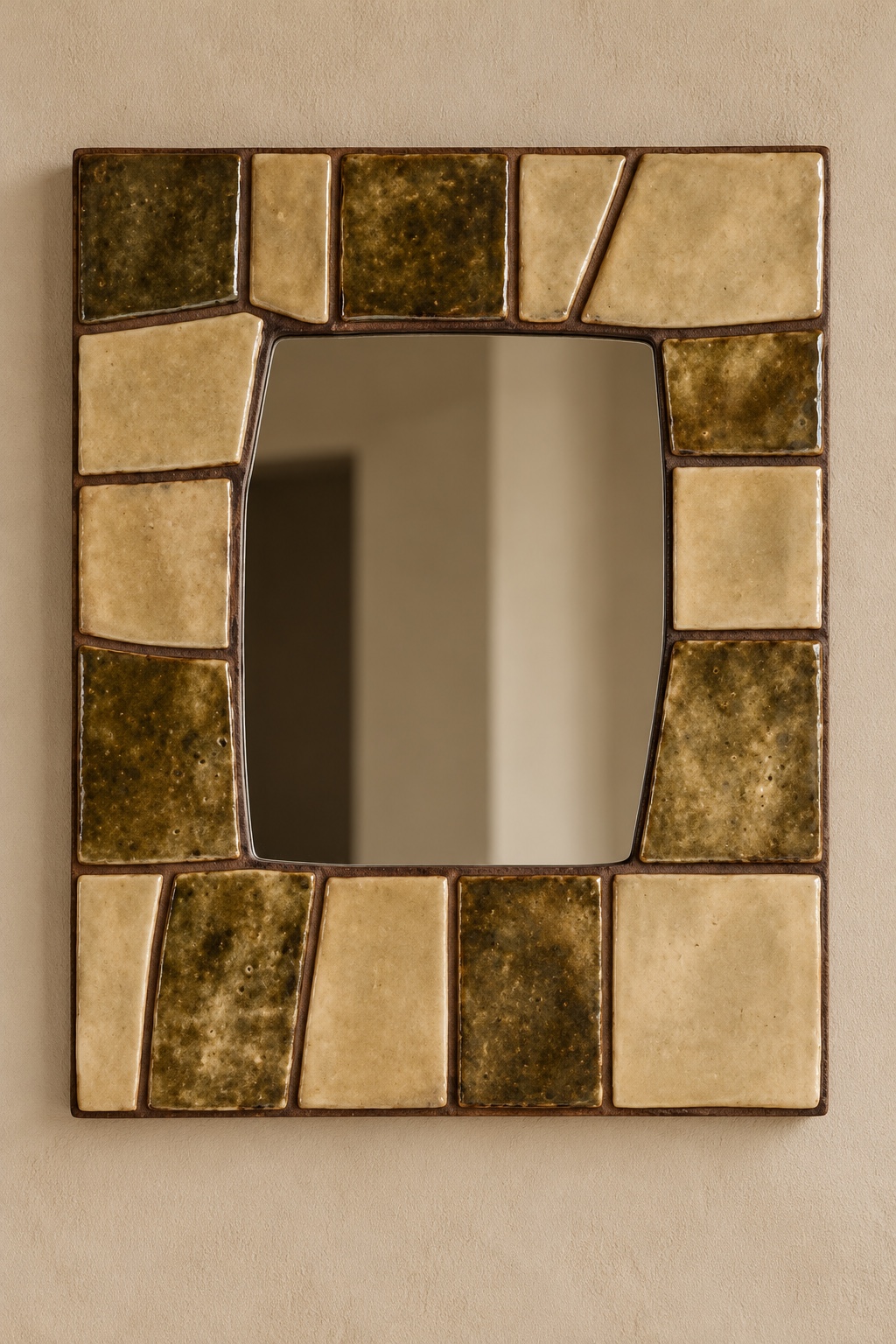 Square mirror with glazed ceramic elements
