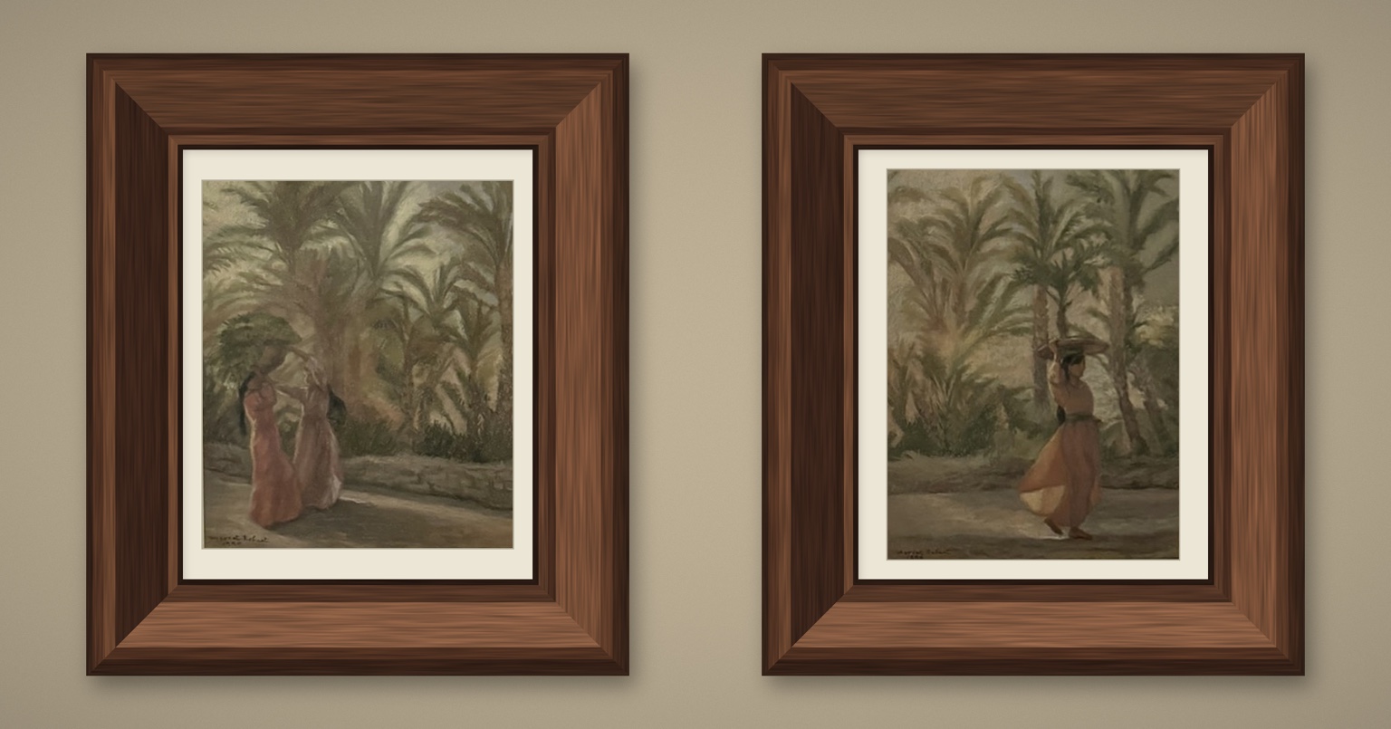 Pair of framed palm landscapes